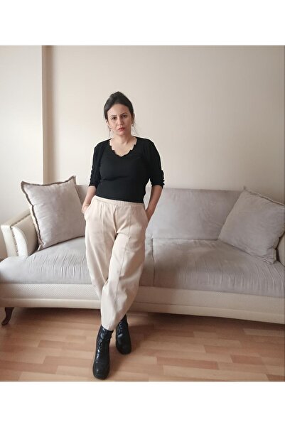 Butik Pamuk, Gabardin Kumaş Beli Lastikli Şalvar Pantolon