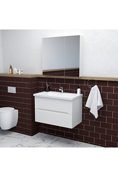 TETA HOME Kopenhag 80 cm MDF Gövde Membran Kapak Banyo Dolabı Seti