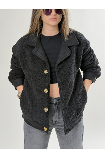 COCOPELLI كارديجان نسائي من القطيفة باللون الأسود مع تفاصيل مطرزة COC2639