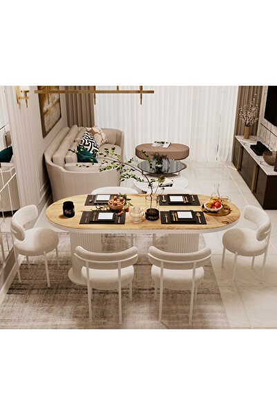 ah assel home Bohem Ayak Beyaz Teddy Sandalye 80x140 Yemek Masası Mutfak Masa...