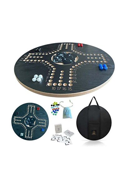 JackarooJoker 4-Player Board Game Set, Black Wooden Board With Marbles, Cards And Carrying Bag