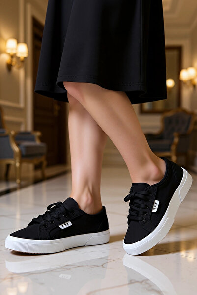 BENERLY Pantofi sport din material textil, cu șireturi, cu talpă plată, pentr...