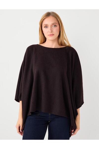 Jimmy Key Coffee Melange Boat Neck Batwing Sleeve Soft Textured Knitted Blouse