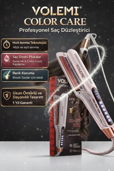 VOLEMİ فوليما ®   مكواة فرد الشعر الاحترافية V-0102 مع حماية اللون، 5 ألوان ل...