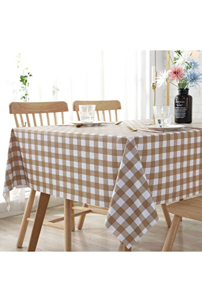 Primo Plus 3pieces Checkerd Pattern Waterproof Table Cloth Brown/White