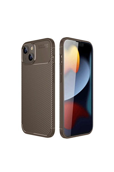 NewFace حافظة آيفون 14 بغطاء كربوني بتركيز تلقائي - بني