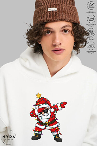 Nyda Collections هوديي للجنسين بأكمام طويلة سانتا كلوز مطبوع بغطاء رأس مبطن ب...