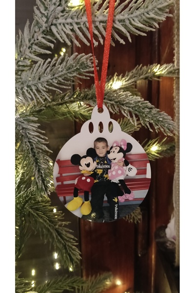 CrisPrint Glob de Crăciun Cerc din MDF Personalizat cu Poză și Text – Ornamen...