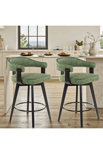 CHOGORI طقم من كرسيين بار عصريين، ارتفاع مناسب للطاولات المرتفعة 26 بوصة، ظهر منحني، خشب مقوى بالكتان