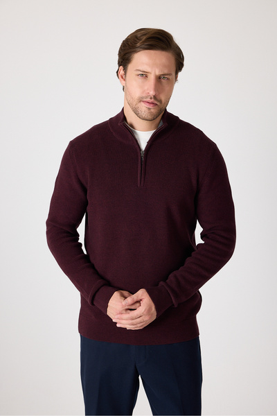 Frappoli سترة مونيكا للرجال من نوع بوردو سيلانيك محبوكة بسحاب نصفي ياقة مرتفع...