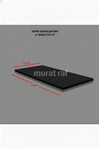 MURAT RAF 30 x 90 cm Raf Siyah Ahşap Suntalem Raf- Tekli Raf