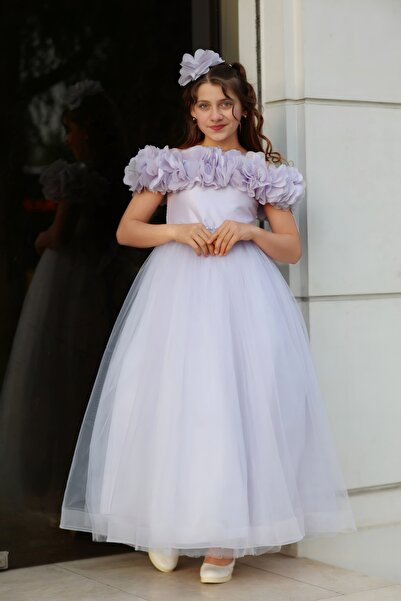 MİSS RAİN Rochie de seară lungă pentru fetiță, cu detaliu de șnur, cu accesor...