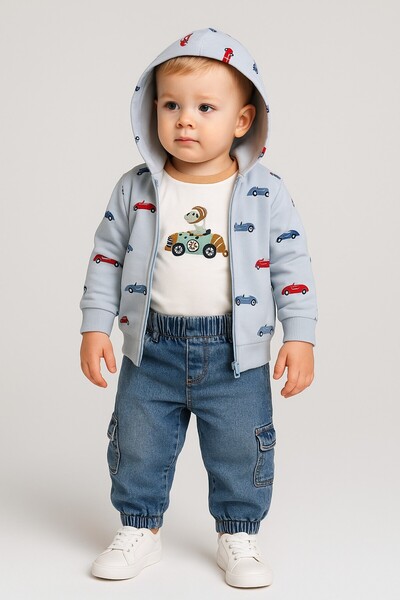 Chicsy Baby طقم كارديجان للأطفال الذكور مكون من 3 قطع بتصميم سيارة وسحاب، مجم...