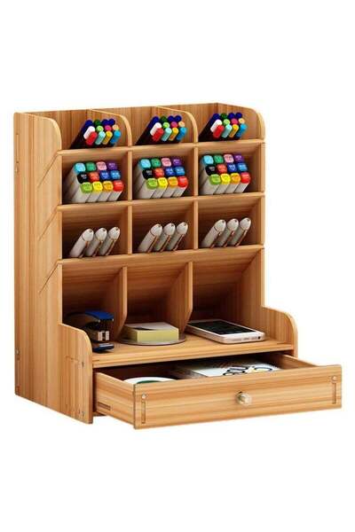 Arabest حامل أقلام خشبي متعدد الوظائف للمكتب، حامل تخزين أدوات مكتبية للمدرسة