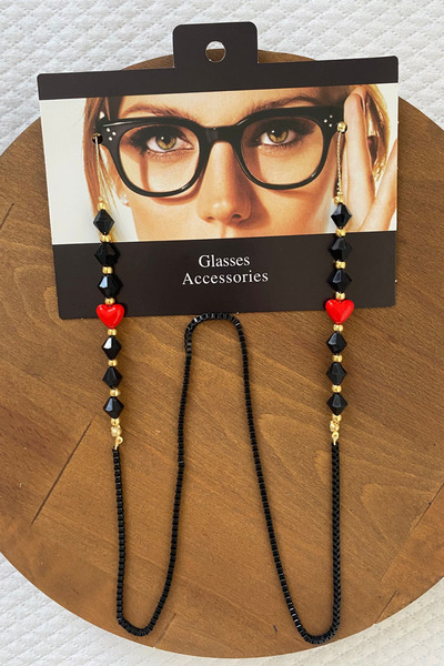 Coll.Up Black Stone Red Heart Chain Sunglasses Chain Eyeglass Cord Strap Accessory
