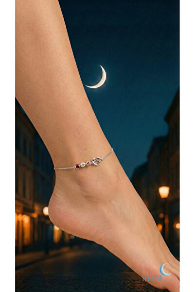 Ayata Design Ayata Kalpli ve Doğum Taşlı 925 Ayar Gümüş Halhal Gold Rose Sive...