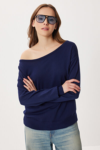 Lovelyİstanbul Açık Omuzlu Triko Kazak LFN0142 LACİVERT