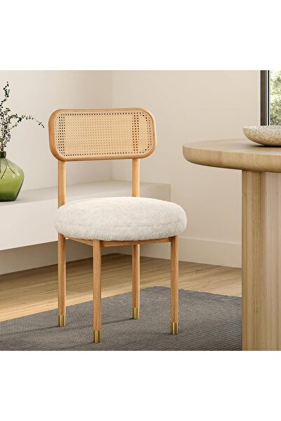 CHOGORI طقم كراسي طعام ريفية من الخيزران مكون من كرسيين، بظهر منحني من القصب ومقعد من الفرو.