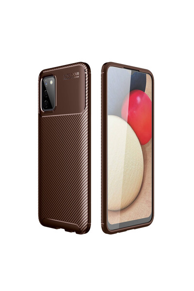 NewFace حافظة سامسونج جالاكسي A02S بغطاء كربوني بتركيز تلقائي - بني