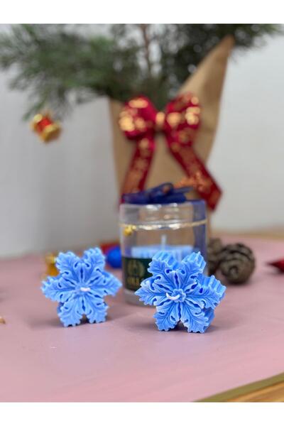 OLLA CANDLE AND DECOR YILBAŞI TEMALI YASEMİN KOKULU MAVİ KAR TANESİ MUM