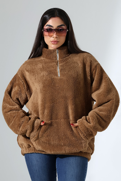 DİVİSTA Γυναικείο φούτερ με φερμουάρ με μακρύ μανίκι από βελούδινο υλικό