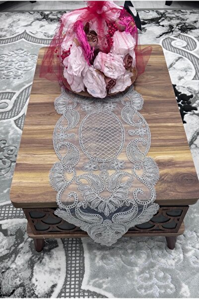 Muensu Gri Lüks Tekli Runner Masa Örtüsü, Silikon Runner, Tekli Ranır, Amerik...