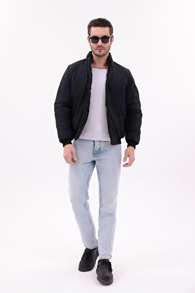 MYRAB DENİM Men's Black Transitional Coat Mock Neck Zipper Lightweight Bomber...