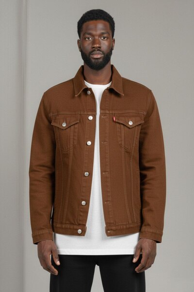 WKM Jachetă de blugi pentru bărbați, cu croială buzunare duble, cu potrivire normală