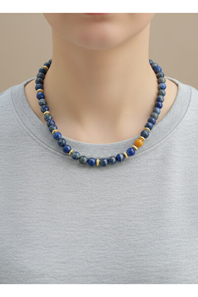 elinasaccessories Lapis Lazuli ve Turuncu Akik Doğal Taş Boncuklu El Yapımı E...