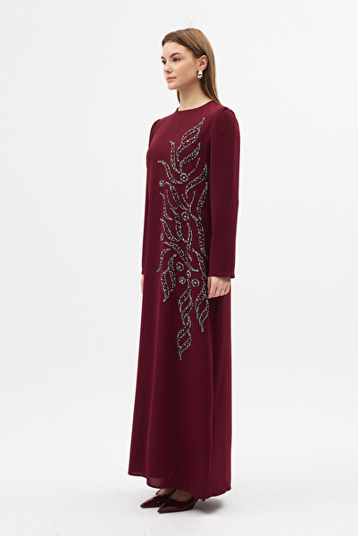 VAVİNOR Lily Stone Embroidered Evening Dress - Burgundy
