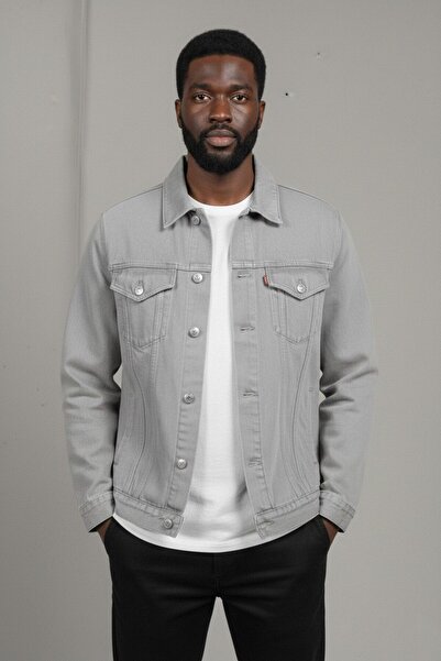 WKM Jachetă de blugi pentru bărbați, cu croială buzunare duble, cu potrivire normală