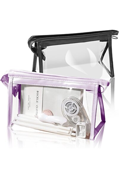 Arabest 2Pcs Transparent Zipper Pencil Bag,Portable Travel Toiletry Pouch Makeup Organizer Cosmetic Bag