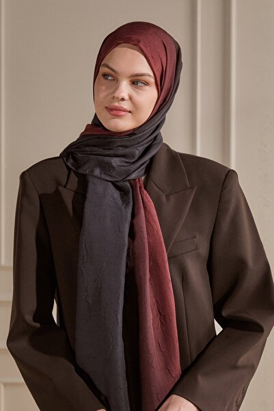 SilkTouch Bordo Degrade Desen Pamuk Vual Şal