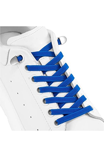 Sarphia Store Set of 2 Elastic No-Touch Shoelaces with Metal Clip, Flat, Blue