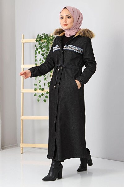 Missvalle Embroidered Denim Coat Smoked 9492