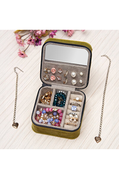 Ahşap Fikir صندوق منظم للمجوهرات من مينيا، حقيبة إكسسوارات المجوهرات، خاتم، أقراط، أخضر زيتوني