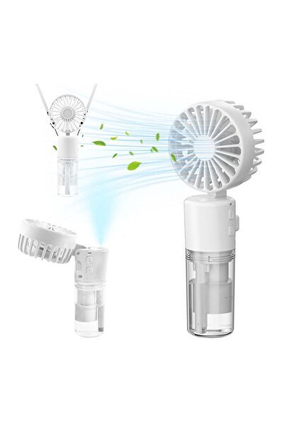 Generic Portable Mini Handheld Fan with Water Mist Spray, USB Rechargeable, 4 Speeds, Foldable, 55ml, White
