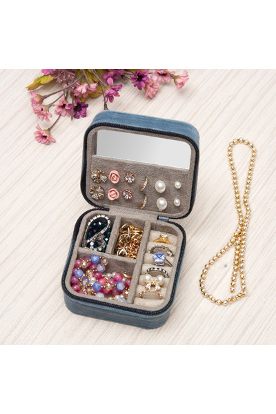 Ahşap Fikir Minia Jewelry Organizer Box Jewellery Accessories Case Ring Earring Slate Grey