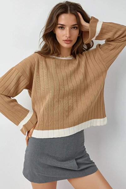 Hiccup My Fashion Crew Neck Stripe Detailed Knitwear Sweater