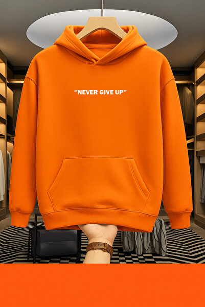 Revasser Unisex Erkek/Kadın NEVER Renkli Özel Baskılı Pamuklu Oversize Kapüşo...