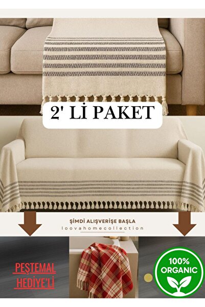 Loova Koltuk Örtüsü 2'lİ Set Peştemal Hediyeli % 100 Pamuklu
