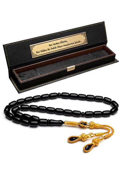OTTOTESBİH 22K Altın Kaplama Gümüş Kazaz Püskül 8x11mm Siyah Sıkma Kehribar T...
