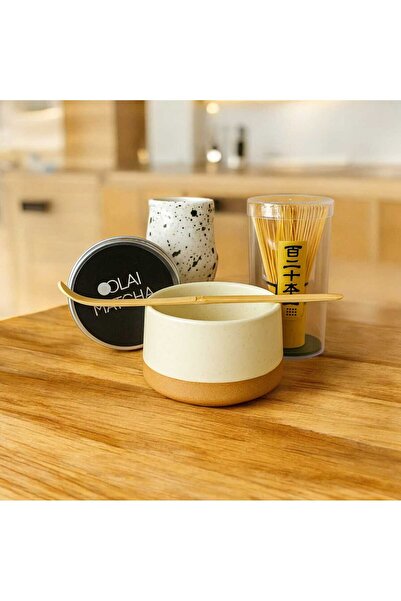 Matcha Latte Set Seramik Kase, Bambu Chasen & Ölçü Kaşığı, Matcha Kabı (Kraft Kutulu)