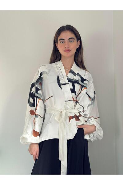 Retrobird Mini Wrap Blouse Kimono Women White