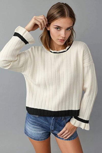 Hiccup My Fashion Crew Neck Stripe Detailed Knitwear Sweater