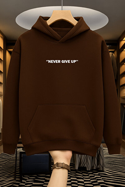 Revasser Unisex Erkek/Kadın NEVER Renkli Özel Baskılı Pamuklu Oversize Kapüşo...