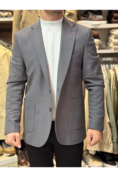 Düz Slim Fit Torba Cep Blazer Ceket