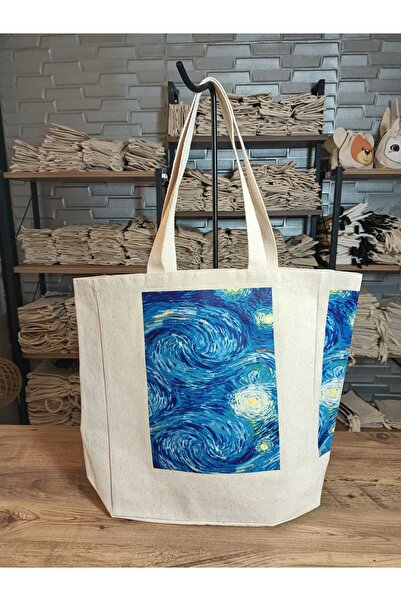 Malika BOHO SANAT KALIN BASKILI Bez Çanta, Omuz Çantası, Tote Çanta ,Kanvas Ç...