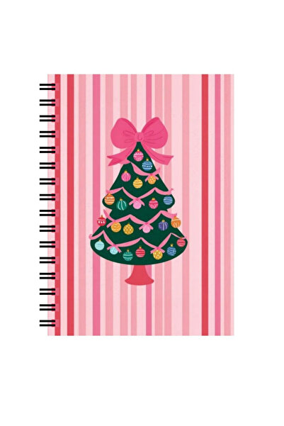 Panda Yeni Yıl Özel Tasarım A5 Spiralli Defter | Çam Ağacı & Pembe Konsept