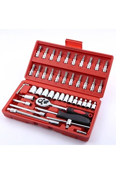 Generic 46-Piece Socket Wrench Set with Ratchet Handle, Red Case